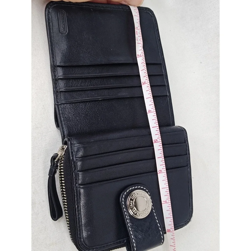 COACH 40751 Legacy Signature Stripe Bifold Compact Wallet Glitter Black Canvas